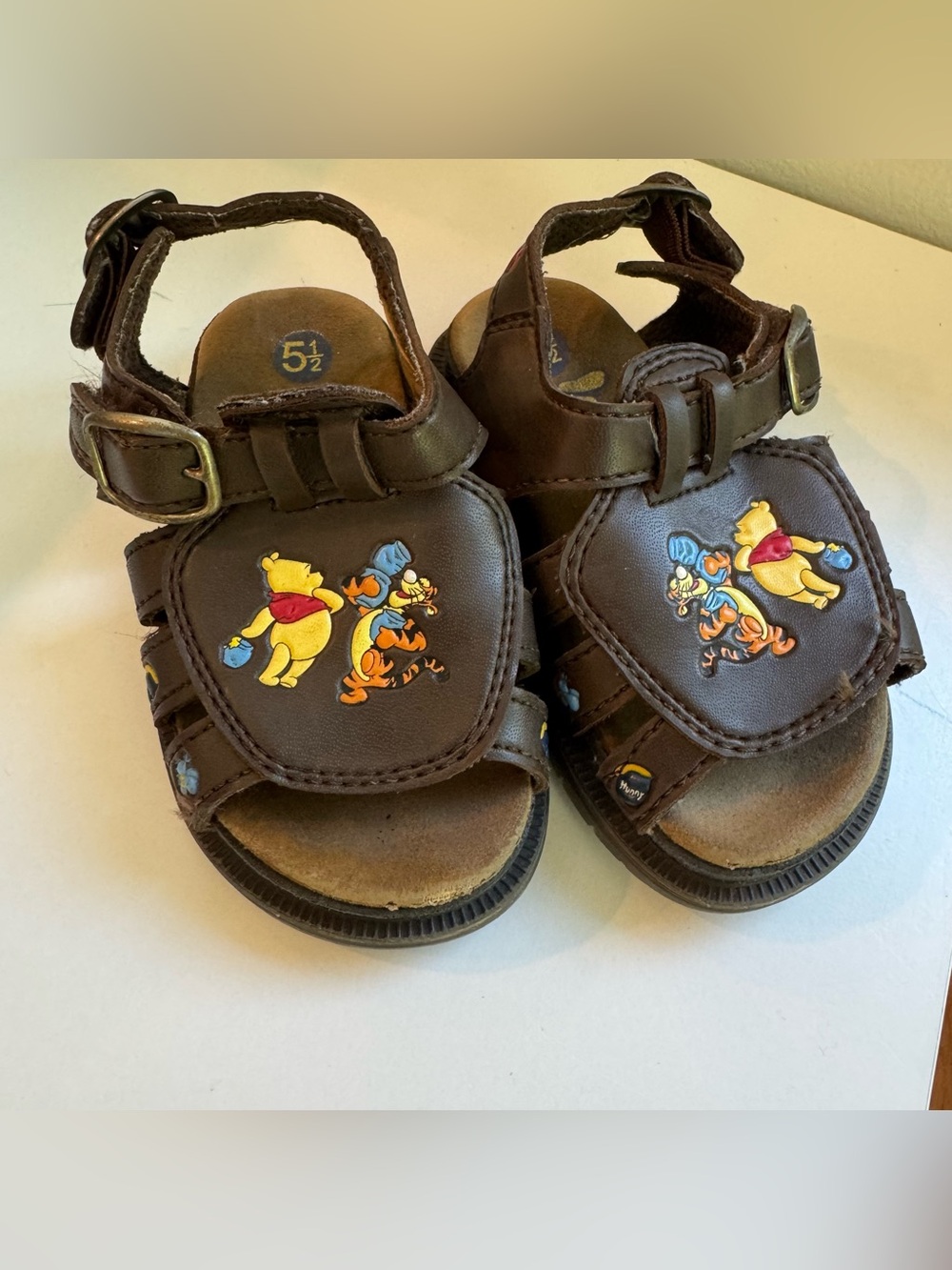 Vintage Winnie the Pooh Tigger Toddler Brown Chunky Leather Sandals 5 1/2 Disney